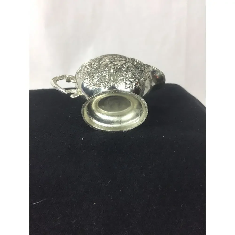 VINTAGE Laurel Leaf Farm Cream Server With White Enamel Inlay 2” Silver Roses